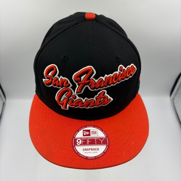 New Era San Francisco Giants MLB Baseball Snapback Hat City Script Black Orange - Picture 2 of 10